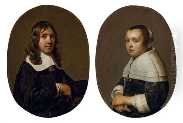 Portrait De Jacob Van Vaerle (+ Portrait D'elizabeth Van Vaerle; Pair) Oil Painting by Jan De Bray