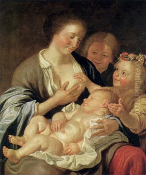 Mutter Mit Drei Kindern Oil Painting by Jan De Bray