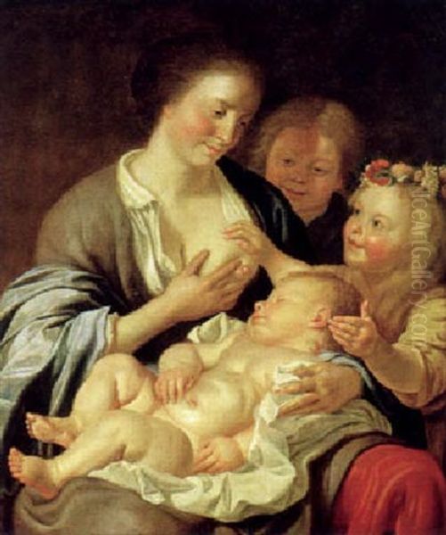 Mutter Mit Drei Kindern Oil Painting by Jan De Bray