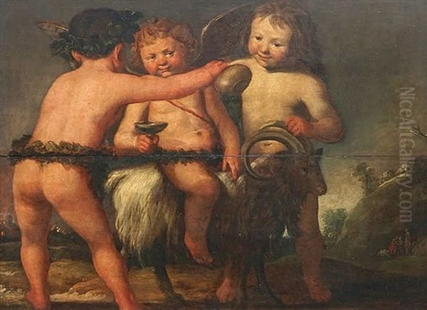 Three Putti With A Goat Oil Painting by Salomon de Bray