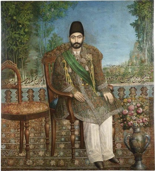 Al-mulk Amin Al-sultan Atabeg-i Azam Attributable To Isma'il Jalayir Tehran Qajar Persia The Property Of A Lady Oil Painting by Ghulam Ali Khan