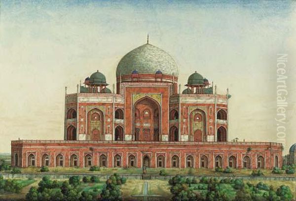 View Of Humayun's Tomb, Near Delhi Oil Painting by Ghulam Ali Khan