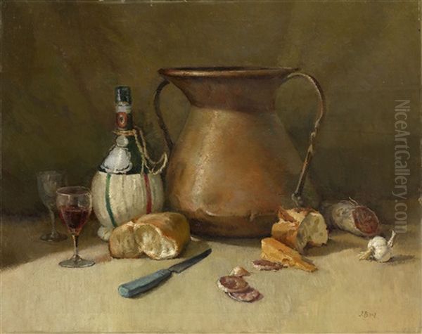 Still Life With Bread And Wine Oil Painting by Osip Emmanuelovich Braz