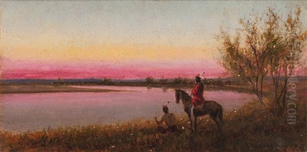 Indian At Sunset Oil Painting by William Cary Brazington