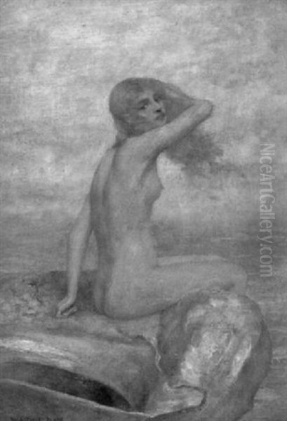 Nymph At Water's Edge Oil Painting by William A. Breakspeare