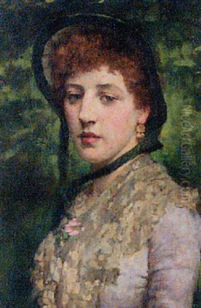 Portrait Of A Lady Wearing A Hat Oil Painting by William A. Breakspeare