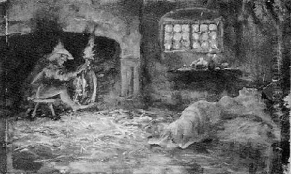 Rumpelstiltskin Spinning Straw Oil Painting by William A. Breakspeare