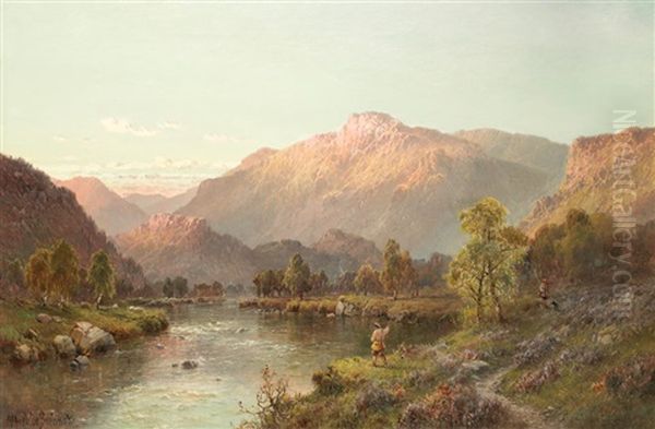 Sunset - A Trout Stream Near Callander Oil Painting by Alfred de Breanski Sr