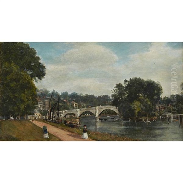 The Thames Near Twickenham Bridge Oil Painting by Alfred de Breanski Sr