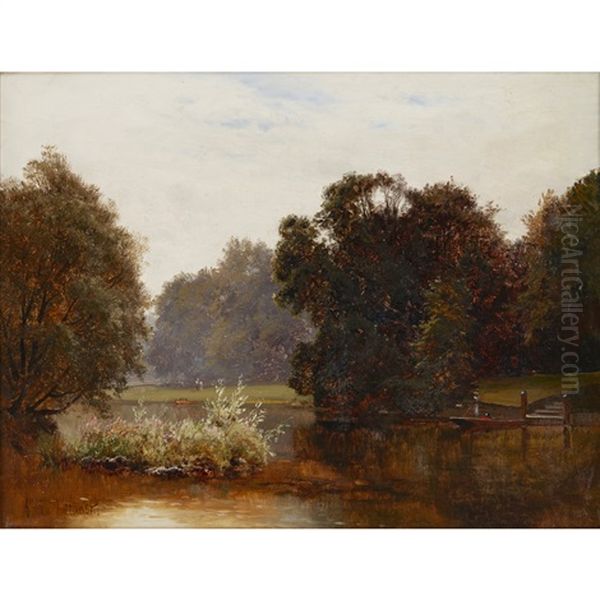 In Cool Retreats - Thames Ditton Oil Painting by Alfred de Breanski Sr