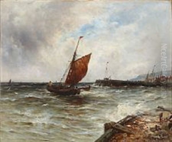 Fishing Boats Running To Harbour Isle Of Man Oil Painting by Gustave de Breanski