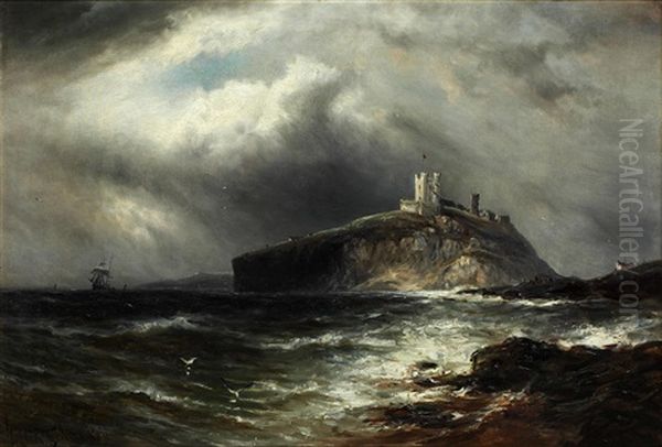 Castle On A Scottish Headland Oil Painting by Gustave de Breanski