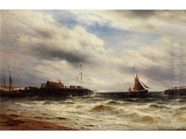 Kustenstuck Mit Schiff Oil Painting by Gustave de Breanski