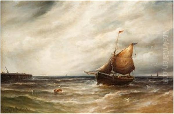 Trawlers Entering Harbour (2 Works) Oil Painting by Gustave de Breanski