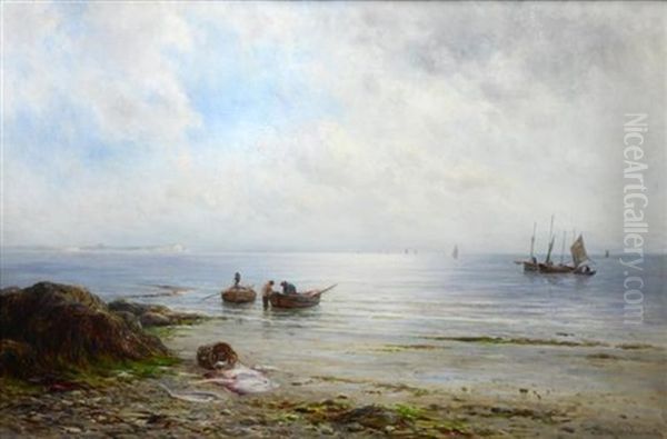 Beaches Fishing Boats, Low Tide, Dover Oil Painting by Gustave de Breanski