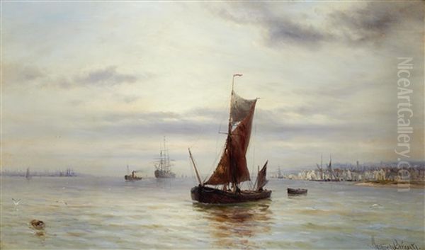 Fishing Boats In A Harbour Oil Painting by Gustave de Breanski