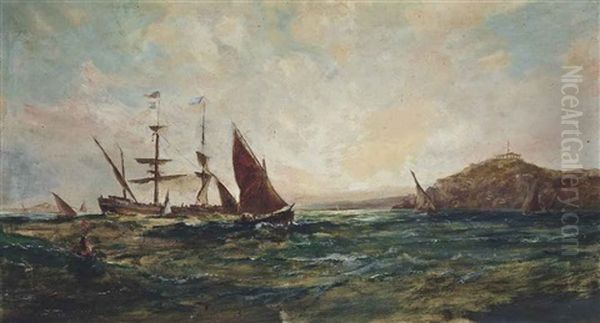 Shipping In The Bay Of Naples Oil Painting by Gustave de Breanski