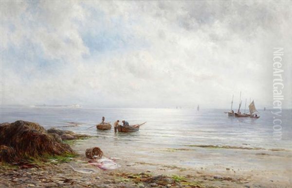 Beached Fishing Boats, Low Tide Dover Oil Painting by Gustave de Breanski