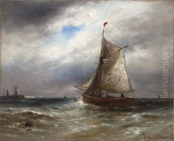 Segelskuta Narmar Sig Hamn Oil Painting by Gustave de Breanski