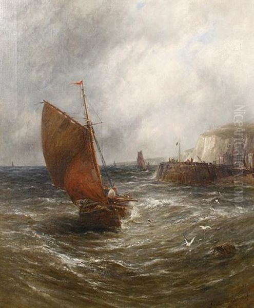 Fishermen Collecting Lobster Pots Before A Storm Oil Painting by Gustave de Breanski