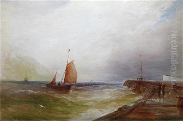 Views Of Hastings (+ View Of Whitby; Pair) Oil Painting by Gustave de Breanski