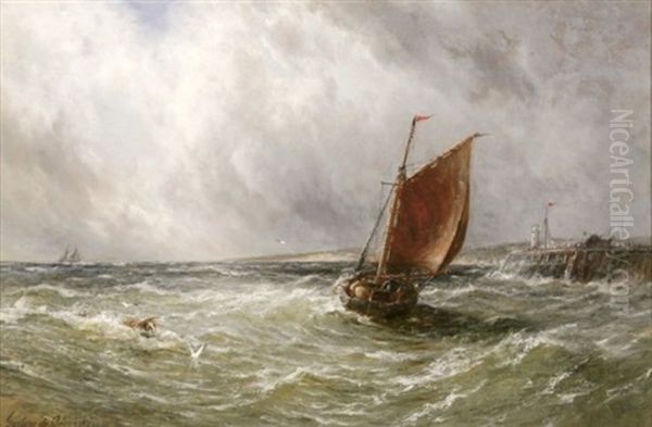 Einlaufendes Fischerboot An Der Sturmischen Kanalkuste Oil Painting by Gustave de Breanski