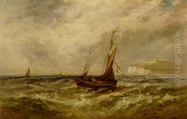 A View Of The English Channel With Sailboats Off The White Cliffs Of Dover Oil Painting by Gustave de Breanski