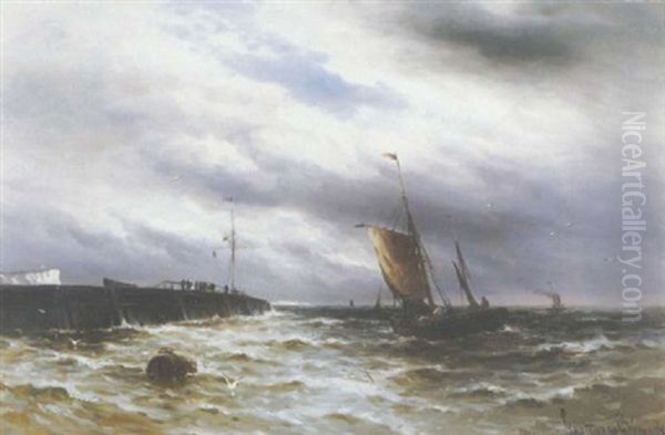 Waiting For The Fishing Fleet To Come Home Oil Painting by Gustave de Breanski