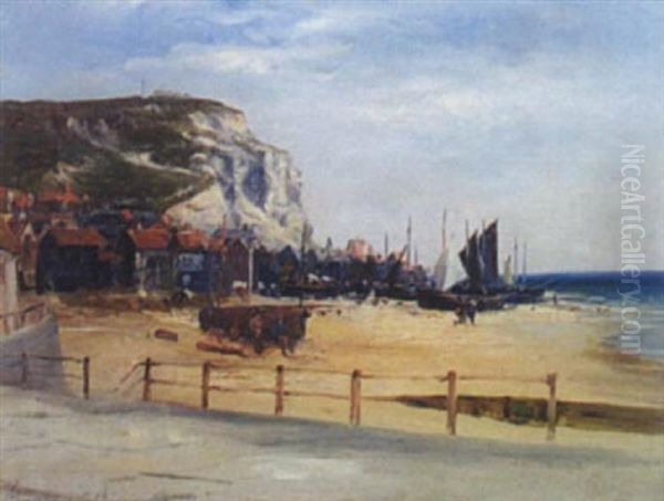 Coastal Town Oil Painting by Gustave de Breanski