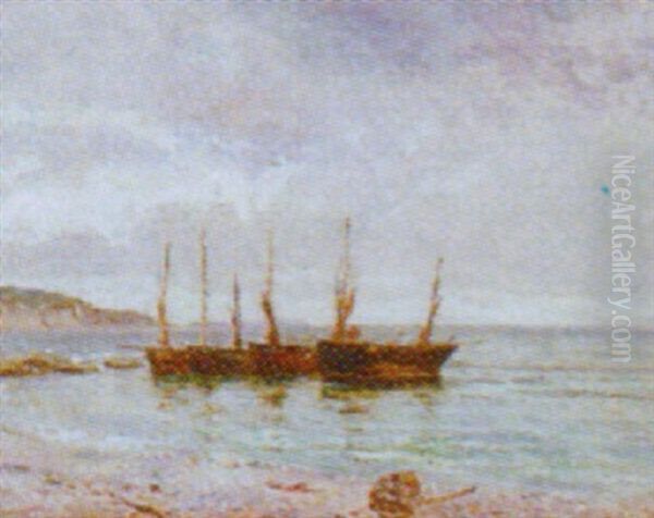 Fiskerbade Ved Kyst Oil Painting by Gustave de Breanski