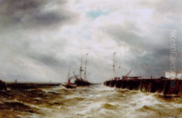 A Trading Brig Under Tow Off Dover Oil Painting by Gustave de Breanski