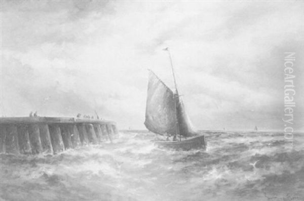 Rough Weather Off Whitby Oil Painting by Gustave de Breanski