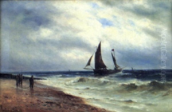 Seglare Pa Vag I Hamn Oil Painting by Gustave de Breanski