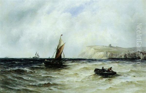 Marine Med Mange Skibe Udfor Whitby Oil Painting by Gustave de Breanski