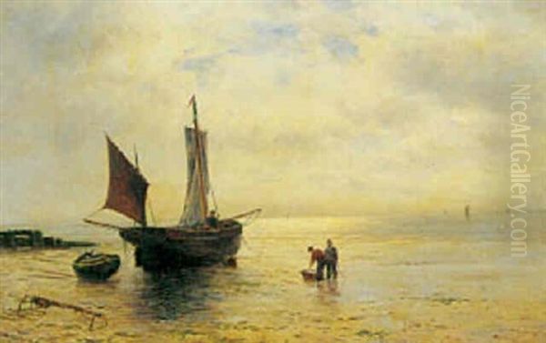 Fiskere Ved Deres Bad I Strandkanten Oil Painting by Gustave de Breanski