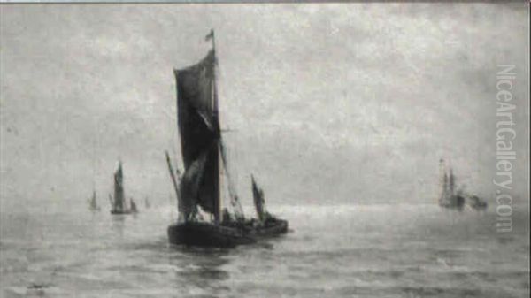 Thames Barges In An Estuary Oil Painting by Gustave de Breanski