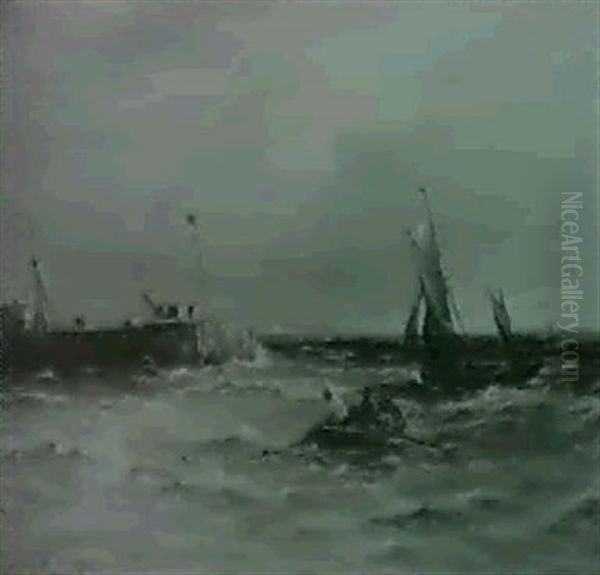 Off The Isle Of Man  Breezy Weather Off      Gorleston Oil Painting by Gustave de Breanski