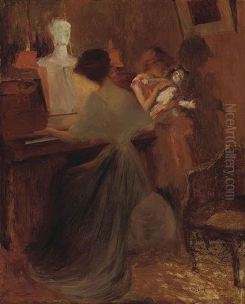 Loved Ones Around The Piano Oil Painting by Albert Breaute