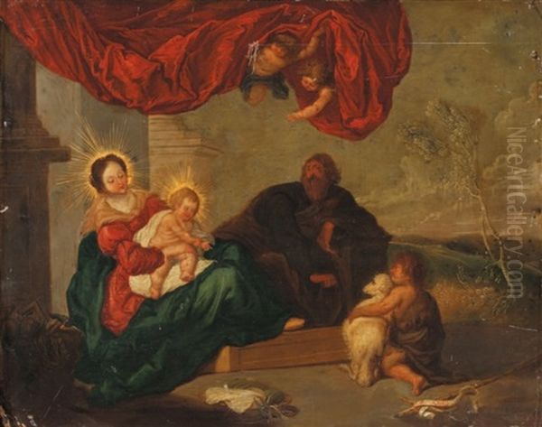 La Sainte Famille Avec Saint Jean-baptiste Enfant Oil Painting by Pierre Brebiette