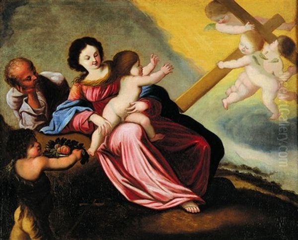 La Sainte Famille Servie Par Les Anges Oil Painting by Pierre Brebiette