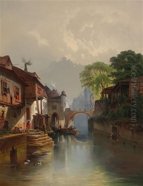 Scene Of Meissen An Der Elbe Oil Painting by Vojtech Brechler