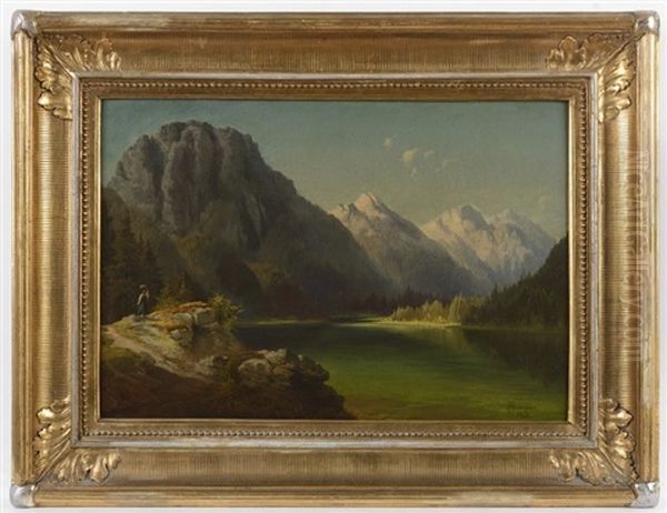 Landscape With A Mountain Lake Oil Painting by Vojtech Brechler