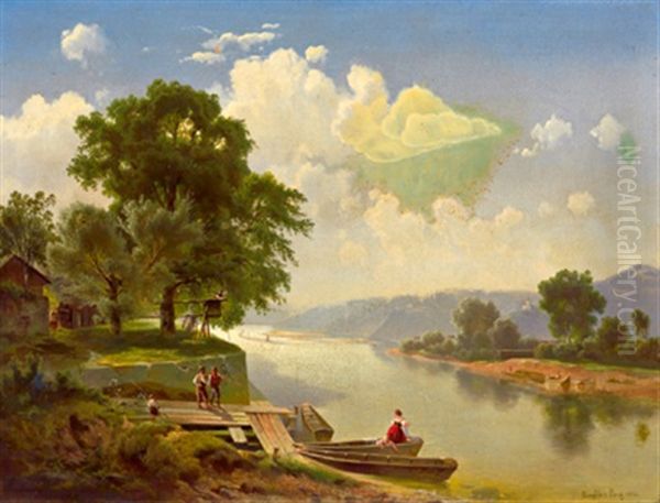 Flusslandschaft (donau Bei Prag?) Oil Painting by Vojtech Brechler