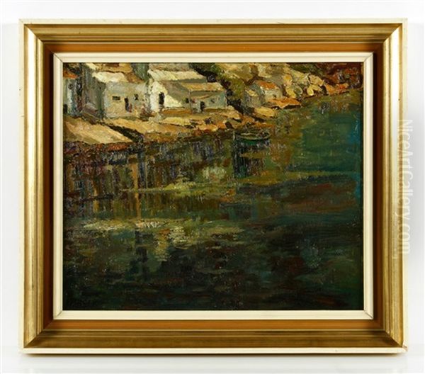 Houses By A River Oil Painting by John Leslie Breck