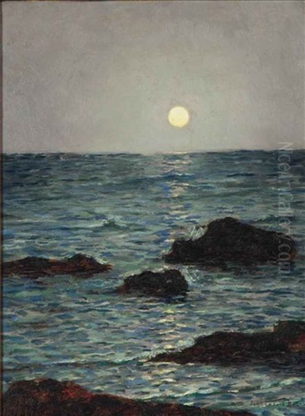 The Moon Rising Over The Water Oil Painting by John Leslie Breck