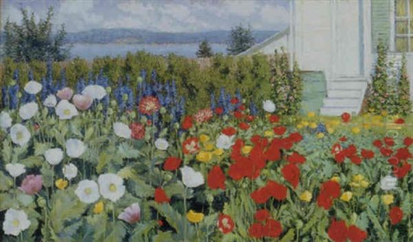 Flower Garden At Annisquam Oil Painting by John Leslie Breck