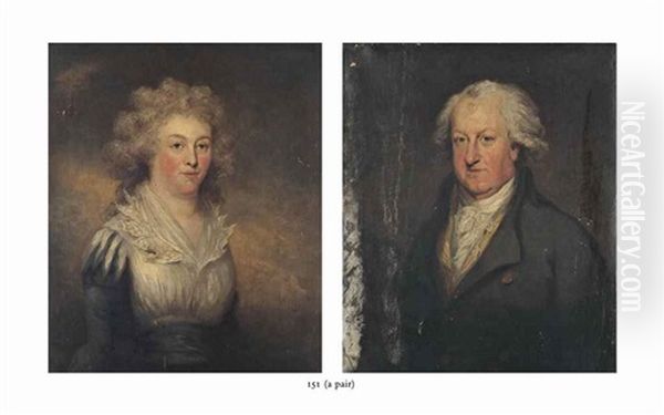 Portrait Of Mary Scandrett Harford, Nee Gray (1750-1830), Half-length, In A White Chemise And Portrait Of William Battersby (1732-1812) (pair) Oil Painting by Carl Fredrik van Breda