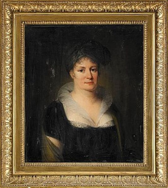 Portratt Av Friherrinnan Sofia Lovisa Ramsay, Esbo Gard Finland Ikladd Svart Klanning, Gul Sjal Och Turban - Midjebild Oil Painting by Carl Fredrik van Breda