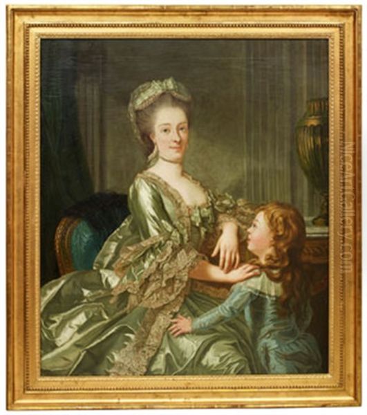 Portratt Forestallande Johanna Cornelia Von Breda, Gift Med Lucas Von Breda Den Yngre, Samt Deras Son, Blivande Konstnar Carl Fredric Von Breda Oil Painting by Carl Fredrik van Breda