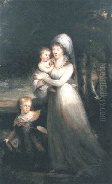 Grevinnan Rosalie Von Engestrom Med Sin Son Gustav Stanislaus Och Sin Dotter Oil Painting by Carl Fredrik van Breda